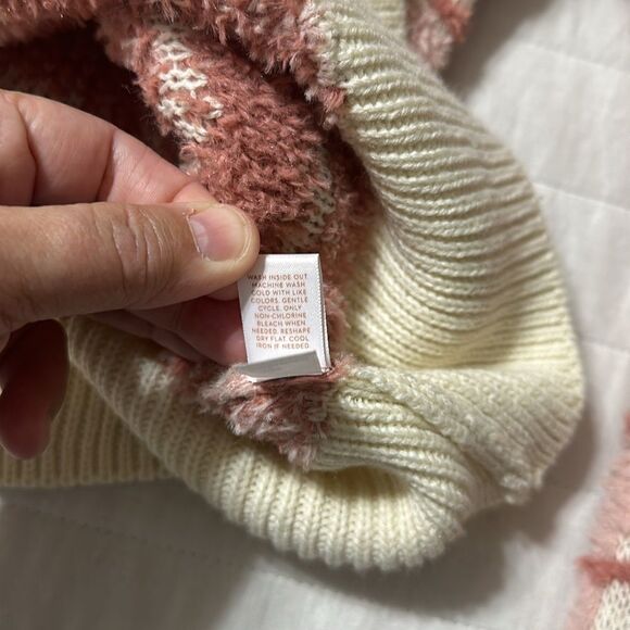 Lauren Conrad L Ivory Mauve Pink Plaid Cozy Chenille Knit Cardigan Sweater - Picture 10 of 11